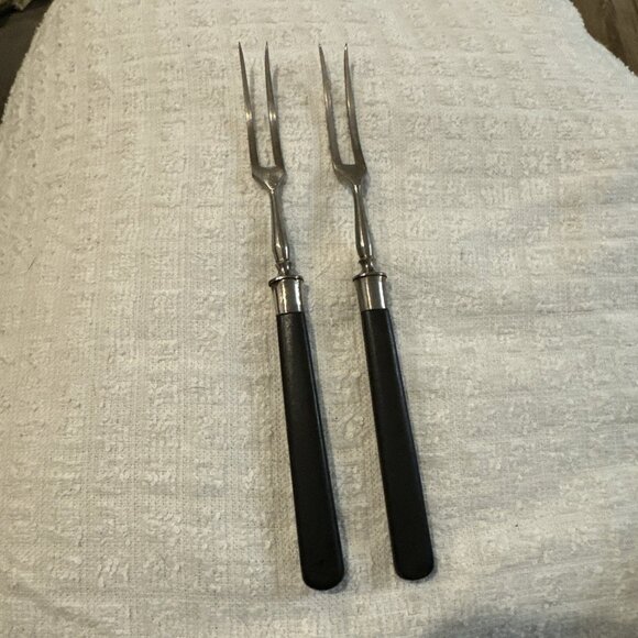 Vintage Rustic Farmhouse Carving Forks Pair 7 1/8” Black Handle Kitchen Decor - Picture 5 of 12